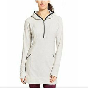 Athleta Long Zip Up Hoodie Heathered Gray Tunic Duster Sweatshirt Womens Small
